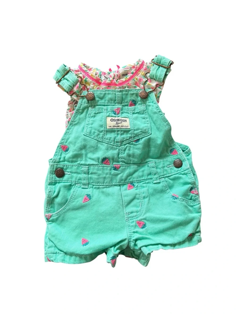 OshKosh Vestbak Strawberry Shortalls Outfit 6MO Matching Themed Pink Bodysuit